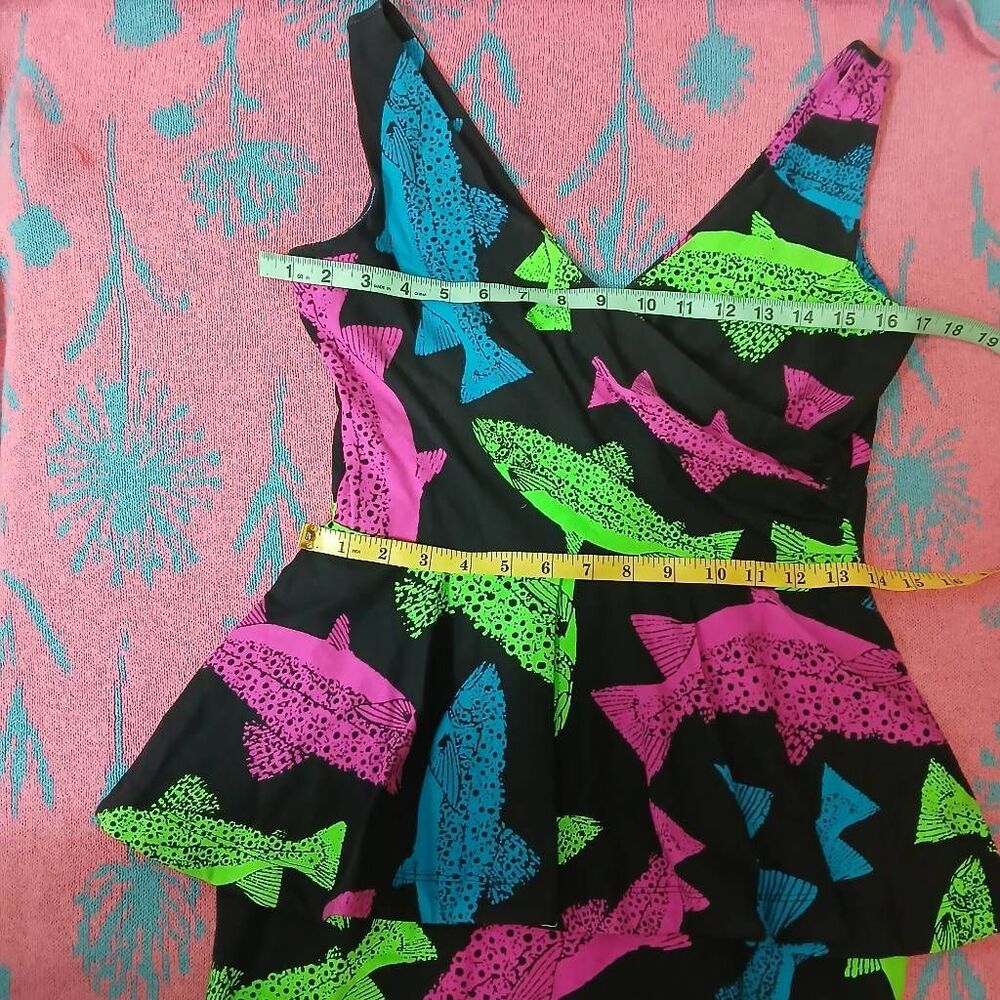 90's vintage betsy Johnson trout fish dress neon green pink stretch - Picture 2 of 10